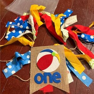 one year old Colorful Beach Ball Themed Party Banner